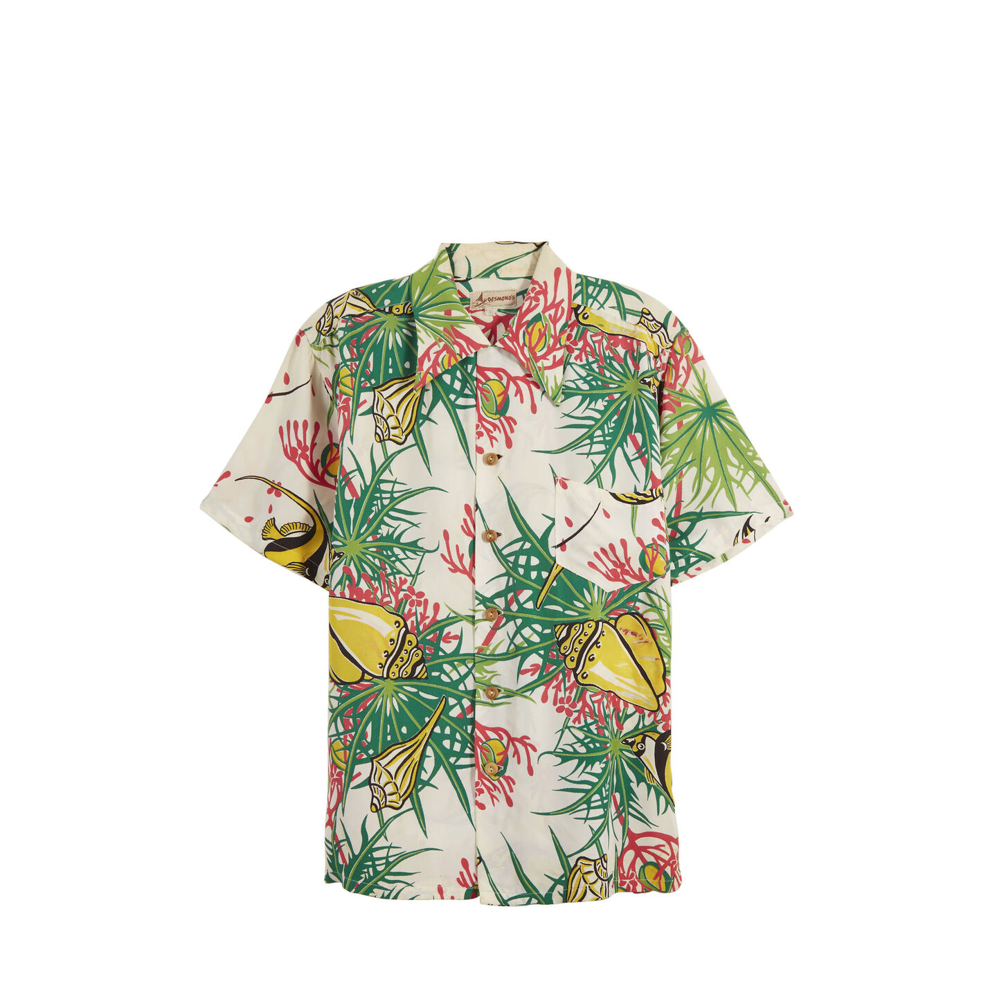 vintage multicolor shell & fish desmond's hawaiian shirt